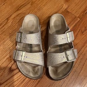 Woman’s Birkenstock shiny python eggshell. Size 38. Great condition